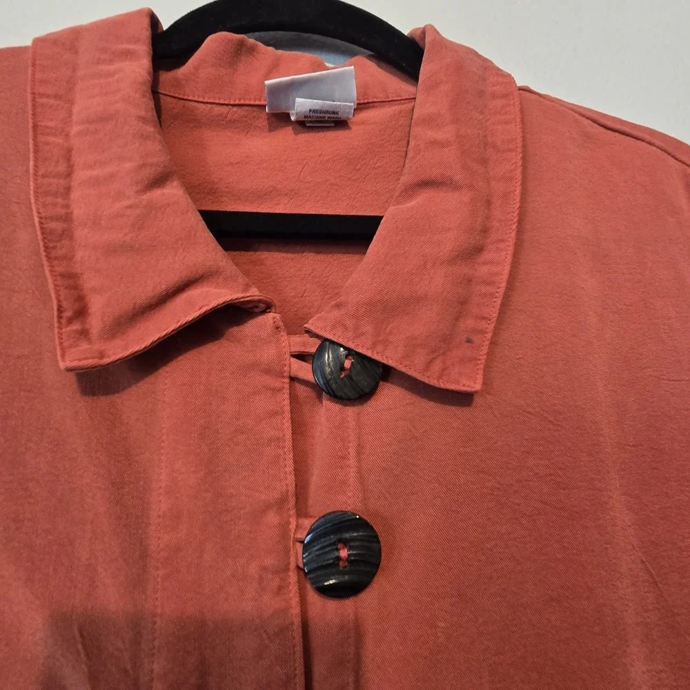 Habitat Boxy Jacket‎ Women SM Orange Tencel Pockets Button Lagenlook Artsy USA